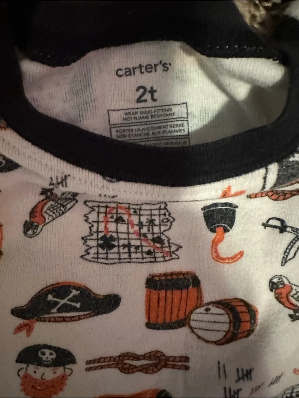 Kids Pirate Print One-Piece Pajama - Orange & Black